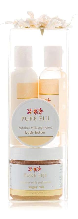 PureFiji Sets & Kits – PURE FIJI Spa Gifts for Women and Man - Body Gift Box Include: Sugar Scrub 2 Oz, Bath and Body Oil 1/2 Oz, Body Butter and Body Lotion 1 Oz, Scent Сoconut Milk and Honey