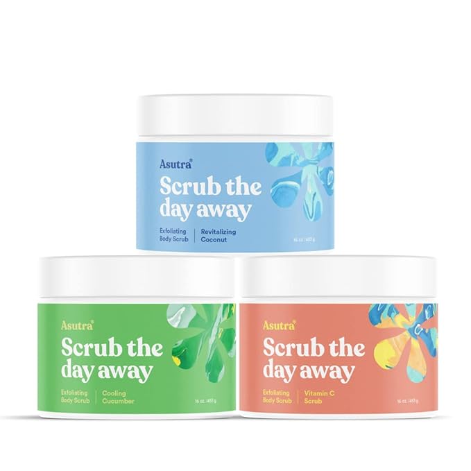 ASUTRAASUWD Body Scrubs – ASUTRA Dead Sea Salts Essential Oil Body Scrub Favorite Scents Bundle – 3, Full-Size 16 oz Body Scrubs – Vitamin C, Revitalizing Coconut, Cooling Cucumber – Ultra Hydrating, Gentle, and Moisturizing