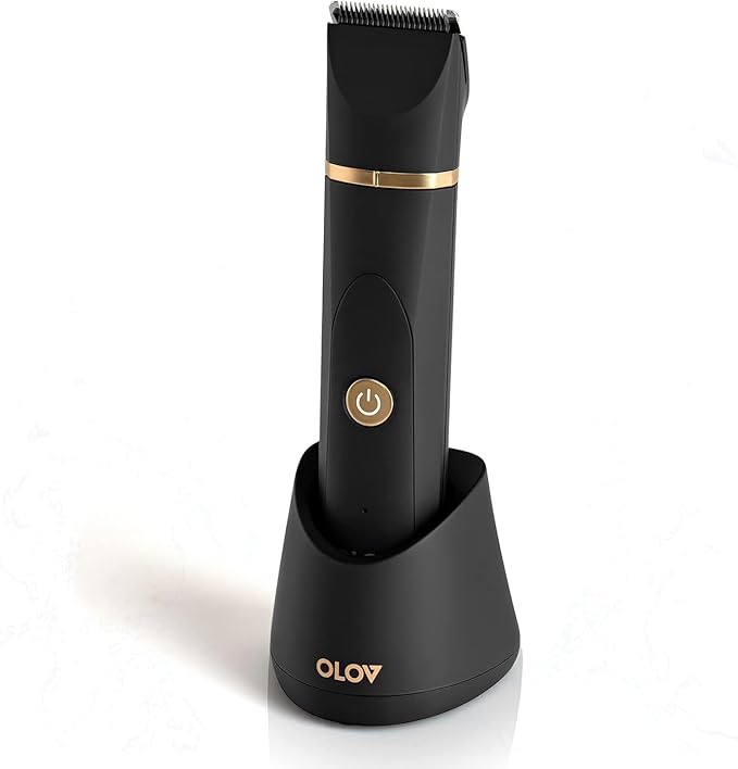 OLOV Personal Groomers – OLOV Electric Body Hair Trimmer - Groin Trimmer for Men - Bikini Trimmer Women - Wet/Dry Shaver Groomer, Replaceable Ceramic Blade Heads, USB Recharge Dock, Waterproof Hygiene Razor,Black