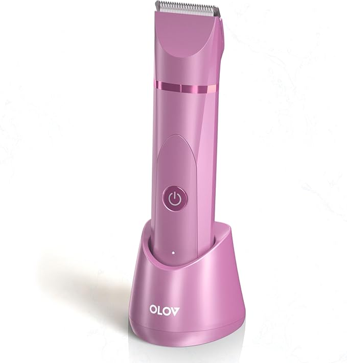 OLOV Personal Groomers – OLOV Electric Body Hair Trimmer - Groin Trimmer for Men - Bikini Trimmer Women - Wet/Dry Shaver Groomer, Replaceable Ceramic Blade Heads, USB Recharge Dock, Waterproof Hygiene Razor, Pink