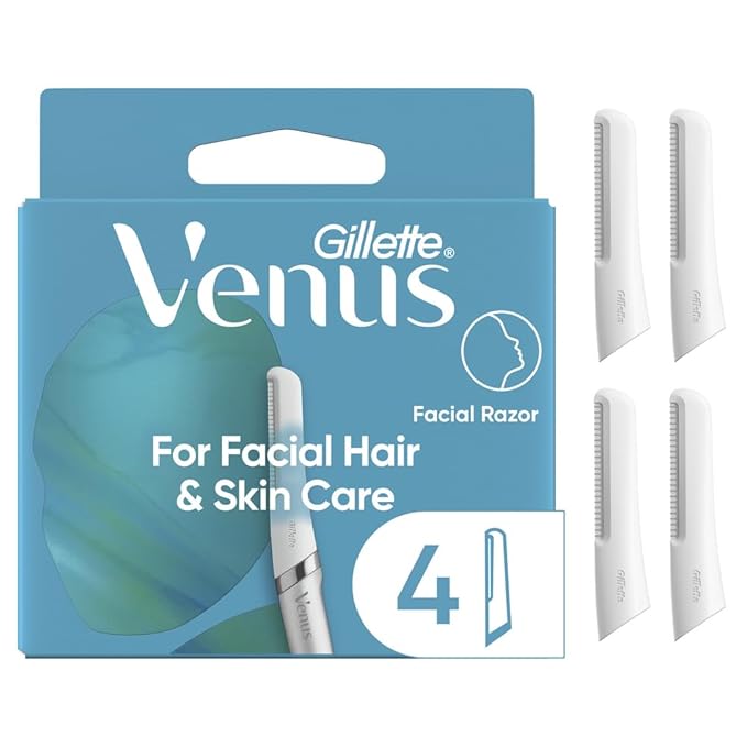 Venus Cartridges – Gillette Venus Facial Razor Refills, Dermaplaning Exfoliating Replacement Blades, 4-Count