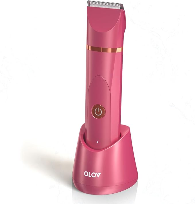 OLOV Personal Groomers – OLOV Electric Body Hair Trimmer - Groin Trimmer for Men - Bikini Trimmer Women - Wet/Dry Shaver Groomer, Replaceable Ceramic Blade Heads, USB Recharge Dock, Waterproof Hygiene Razor, Red