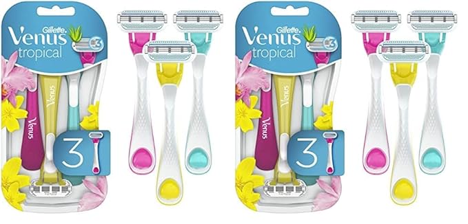 Venus Disposable Razors – Gillette Venus Tropical Disposable Razors for Women, 3+1 Count, Designed for a Smooth Shave, Tropical Fragrance Scented Handles (Pack of 2)