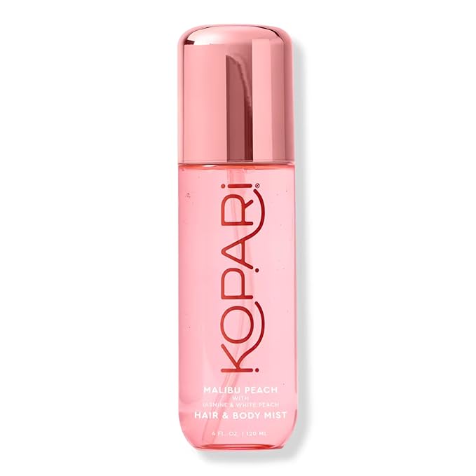 Kopari Body Sprays – Kopari Hair & Body Mist Malibu Peach, Long-Lasting Playful Vibrant Tropical Scent, Warm Floral Fragrance, Blend of Peach with a Kiss of Jasmine, 4 oz