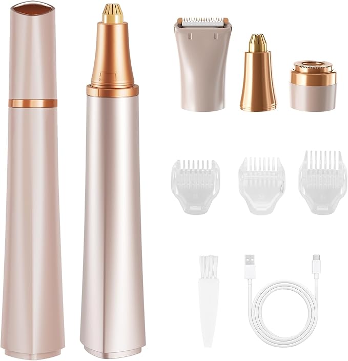 Karrong Epilators – Electric Eyebrow Trimmer, 3 in 1 Facial Hair Remover for Women, Waterproof Rechargeable Hair Shaver for Face Eyebrow Leg Bikini Nose, Painless Facial Razor Epilators with 3 Guide Combs