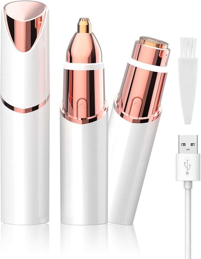 KAYZON Personal Groomers – Facial Hair Remover and Eyebrow Trimmer - 2 in 1 Facial Hair Removal Epilators for Women - Rechargeable Travel Face Hair Razor Bikini Shaver for Face Peach Fuzz Lips Chin Armpit Body (White)