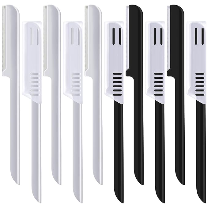 Mudder Disposable Razors – 10 Pieces Eyebrow Razor for Women Facial Shaver Razor Brow Shaper Eyebrow Trimmer Dermaplaner Shaping Tool with Cover (Silver, Black)