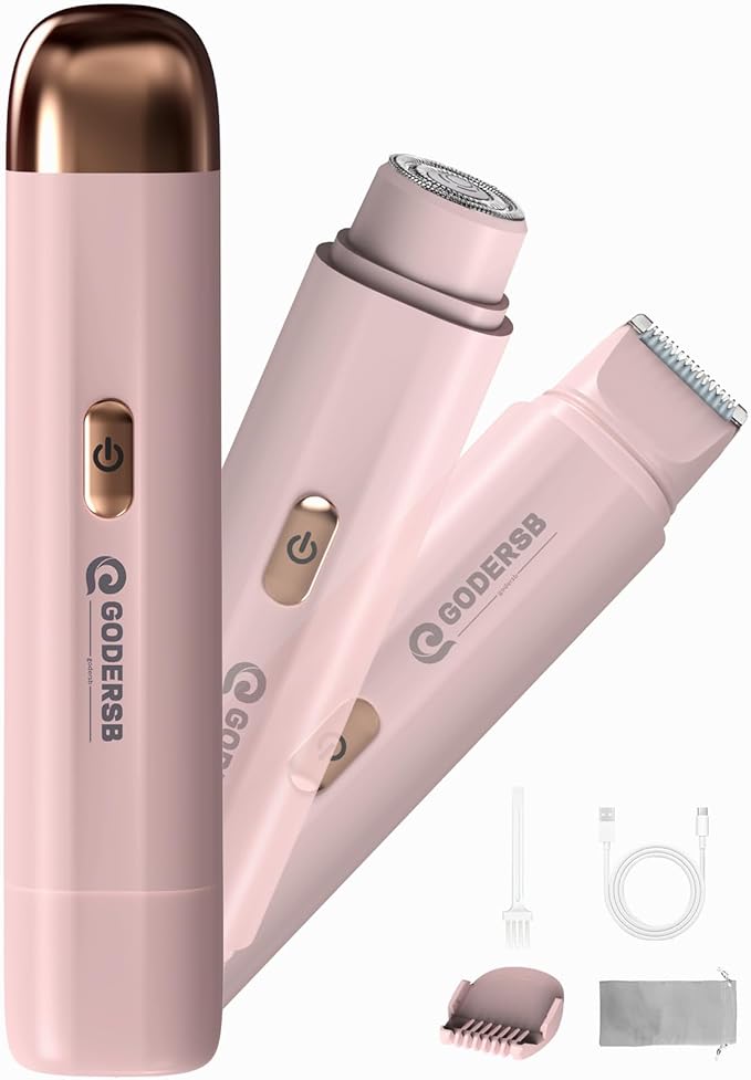 GODERSB Bikini Trimmers – Bikini Shaver Trimmer for Women, Ladies Electric Hair Removal Kit USB Rechargeable Waterproof Facial and Body Epilator Pink