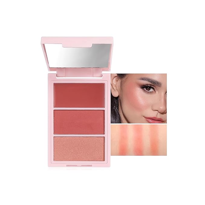 MIESCHER Blush – 3D Blush Palette, Multi-Use Makeup Powder Blush Palette Cream Blush For Cheeks, Mulit Balm, Lightweight, Smooth, Blendable, Long-Lasting Pigment, Natural Shimmery Or Matte Finish, #01 Rose