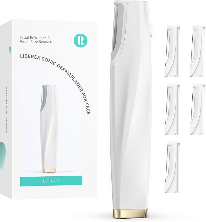 LiberexCleansingYourDays Microdermabrasion Devices – Sonic Dermaplaning Tool for Face - Rechargeable Dermaplane Razor with 6 Refill Dermablades, Facial Hair & Peach Fuzz Remover for Women (White)