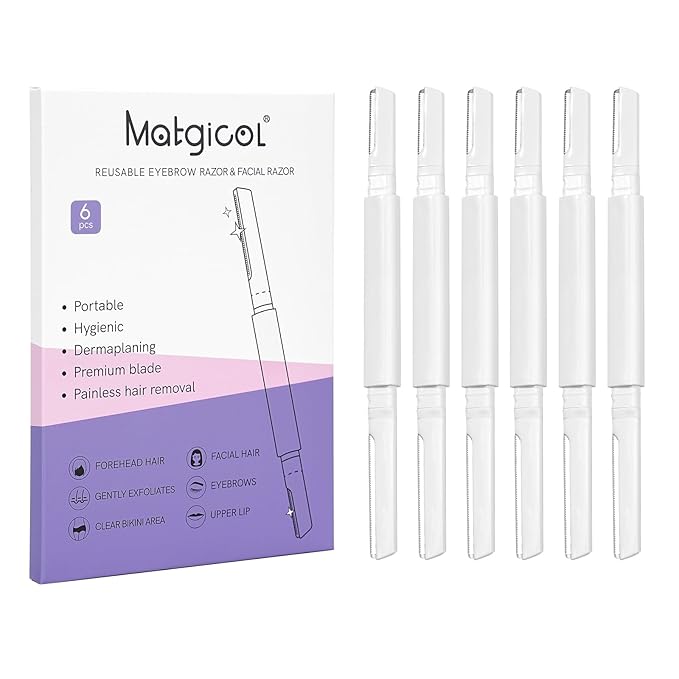 MATGICOL Eyebrow Trimmers – Dermaplane Razor for Women Face & Eyebrow - Dermaplaning Tool for Peach Fuzz Facial Hair Removal,High Precision Blade for Smooth Skin (White, 6 Count)