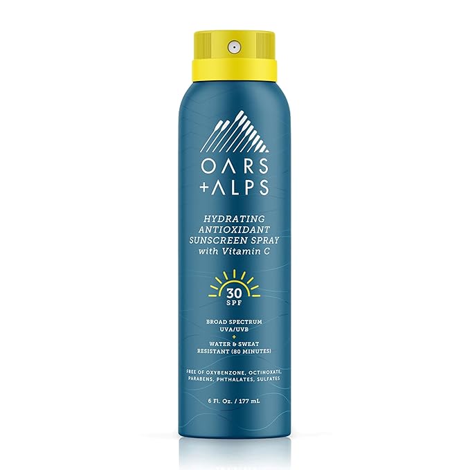 OarsAlps Body Sunscreens – Oars + Alps Sunscreen Spray for Face & Body, SPF 30 Spray Sunscreen Infused with Vitamin C & Antioxidants, No White Residue, Water & Sweat Resistant, All Skin Types, Lightweight, Hydrating, 6oz, 1pk