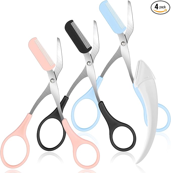 glowtalebaeuty Eyebrow Scissors – 3 PCS Eyebrow Scissors with Comb for Women, Eyebrow Trimmer Scissors Stainless Steel Curved Eyebrow Razor Non Slip Finger Grips Face Hair Removal Tool Beauty Accessories for Men and Women