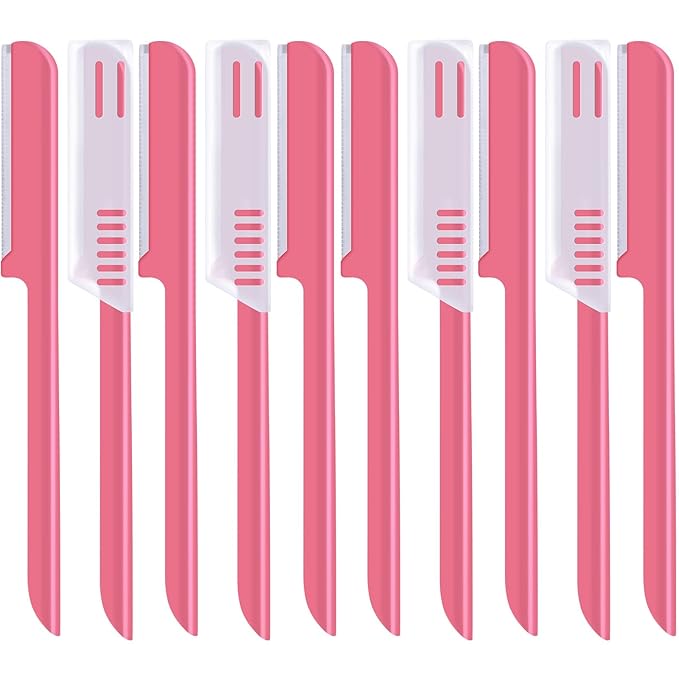 Mudder Disposable Razors – 10 Pieces Eyebrow Razor for Women Facial Shaver Razor Brow Shaper Eyebrow Trimmer Dermaplaner Shaping Tool with Cover (Pink)