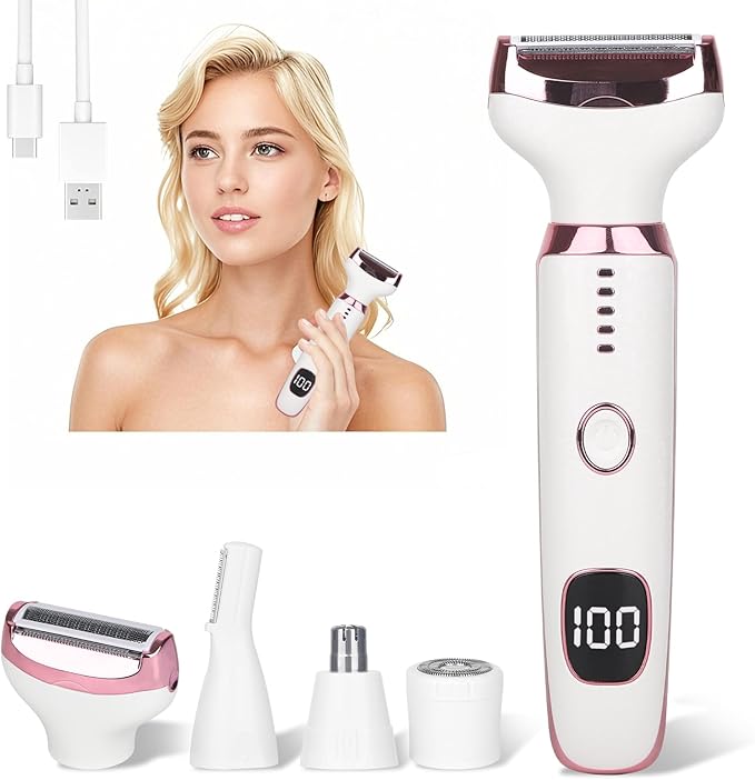 BeanifyElectricRazor Personal Groomers – Electric Razor for Women Men,4 in 1 Painless Ladies Wet & Dry Body Razors and Facial Hair Remover,Rechargeable Led Display Hair Removal Kit for Nose Face Body Leg Bikini Arm Hair (White)