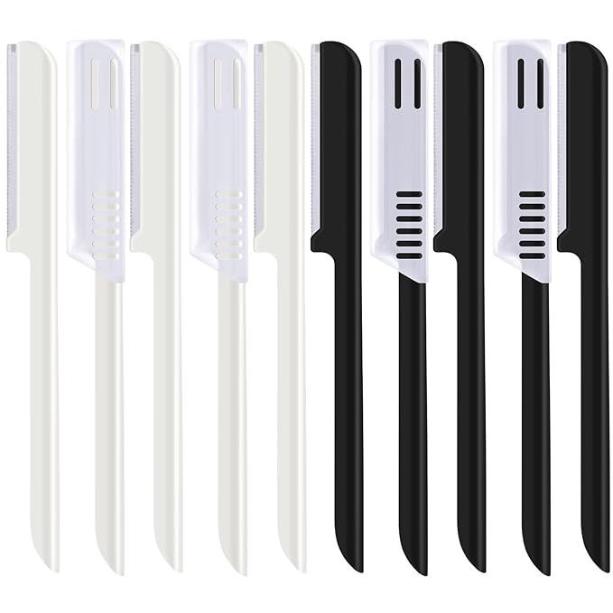 Mudder Disposable Razors – 10 Pieces Eyebrow Razor for Women Facial Shaver Razor Brow Shaper Eyebrow Trimmer Dermaplaner Shaping Tool with Cover (Black, White)