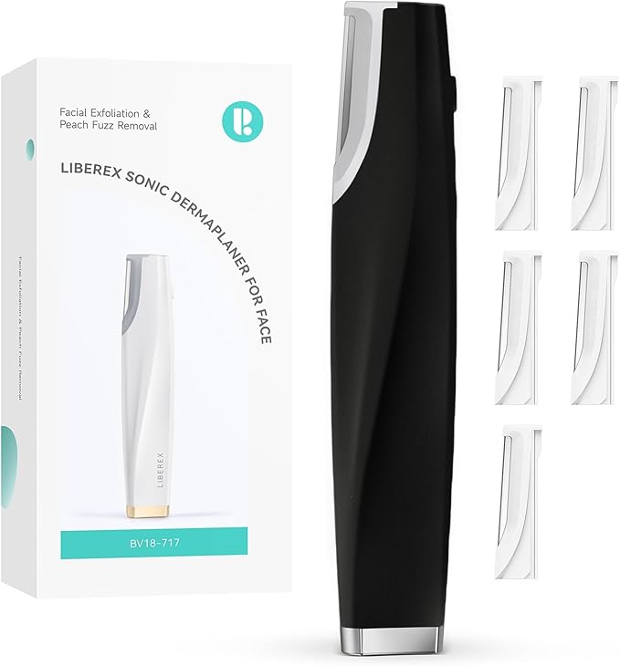 LiberexCleansingYourDays Microdermabrasion Devices – Sonic Dermaplaning Tool for Face - Rechargeable Dermaplane Razor with 6 Refill Dermablades, Facial Hair & Peach Fuzz Remover for Women (Black)