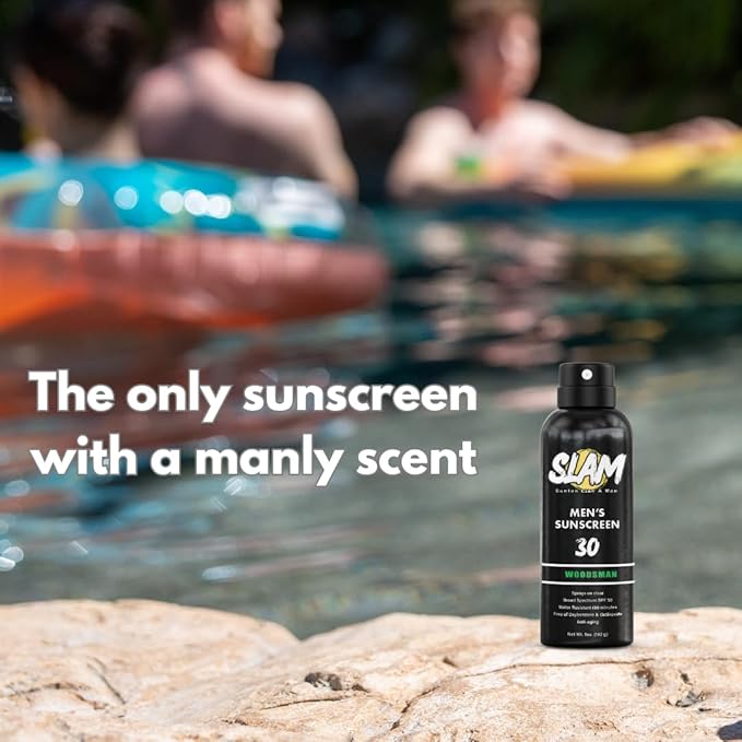 SLAM WoodsMan & BeachMan Bundle - Men's Scented Sunscreen, Sunscreen Spray, Water Resistant Sunscreen, Paraben Free, Broad Spectrum UVA/UVB Sunscreen (Large, 30, Sun Protection Factor (SPF))