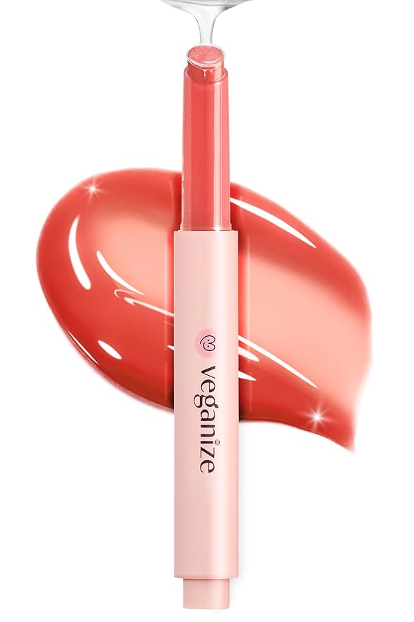 self beauty Veganize Collagen Lip Glass Balm - Hydrating Lip w/Hyaluronic Acid - Vegan Korean Lip Balm Moisturizing Lip Care – Lip Gloss Repair for Dry Cracked Lips 0.06 oz (#5 Carrot Coral)