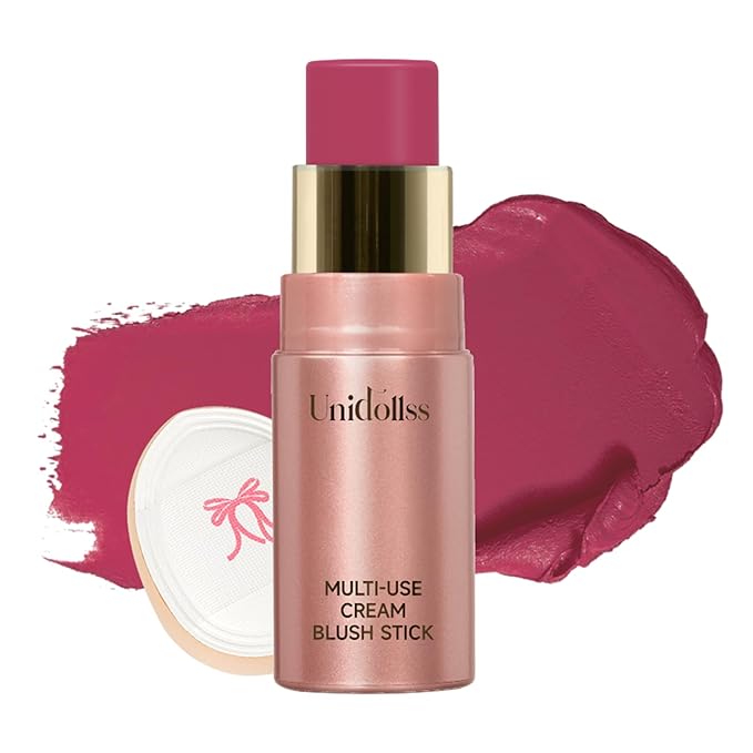 Unidollss Blush – Multi-Use Makeup Cream Blush Stick, Unidollss 3-in-1 Buildable Powder Blush Stick for Cheeks, Eyes, and Lips, Hydrating formula, All day wear, Easy Application with Thumb Puff Included (04 FLIRT)