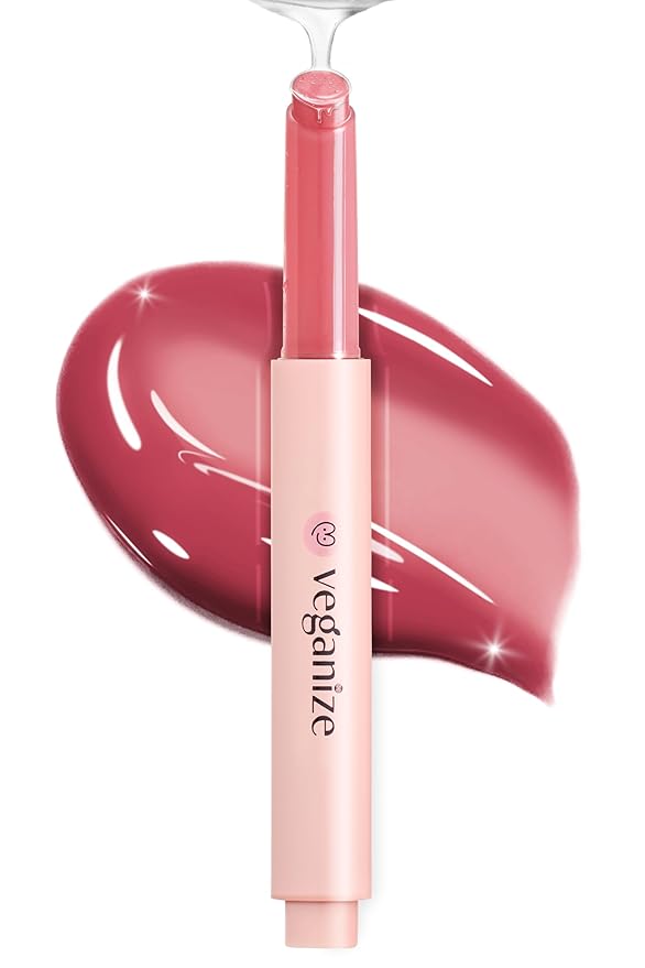 self beauty Veganize Collagen Lip Glass Balm - Hydrating Lip w/Hyaluronic Acid - Vegan Korean Lip Balm Moisturizing Lip Care – Lip Gloss Repair for Dry Cracked Lips 0.06 oz (#8 Dried Rose)