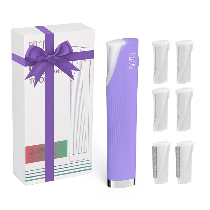 PELCAS Light Hair Removal – PELCAS Electric Dermaplaning Tool for Women Face with LED Light 3 Speeds Mini Dermaplaning Razor with 6 Blades, 2 in 1 Facial Peach Fuzz Hair & Exfoliation Removal System At Home BV18-712 Light Purple