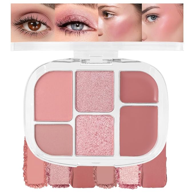 glowtalebaeuty Blush – 6-in-1 Cream & Powder Makeup Palette – Blush Highlighter & Eyeshadow, Matte & Shimmer Rose Nude Tones, Travel-Friendly Compact for Daily & Travel Use 02