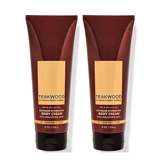 LushLather Creams – Bath and Body Works Teakwood Men's Collection Ultimate Hydration Ultra Shea Body Cream 8 Oz 2 Pack (Teakwood)