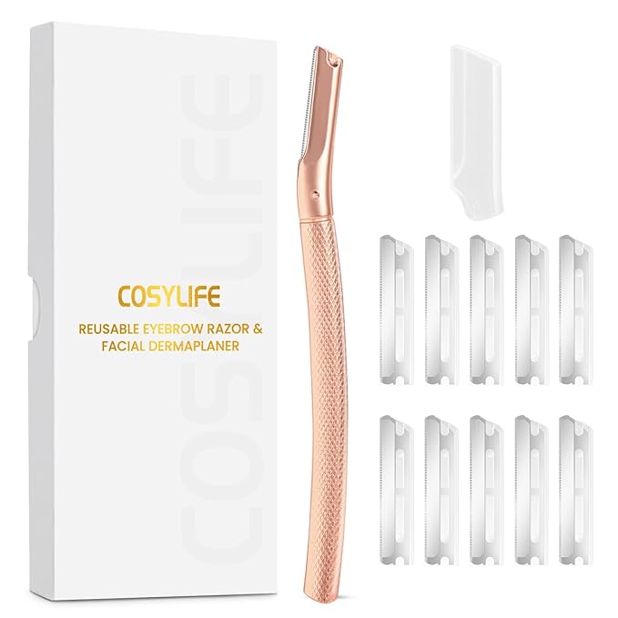 COSYLIFE Disposable Razors – Eyebrow Razor Dermaplaning Tool with 10 Blade Refills Exfoliating Face Razors for Women Facial Razor for Peach Fuzz and Eyebrow Hair Removal