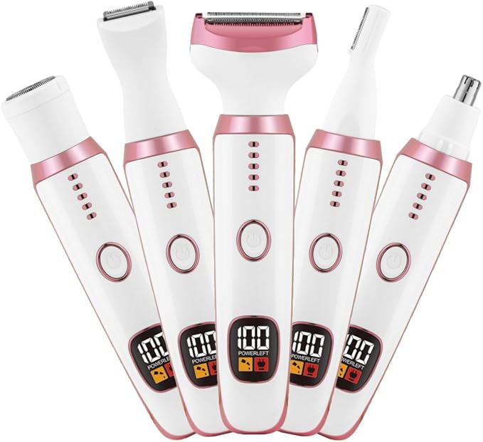 glowtalebaeuty Bikini Trimmers – Electric Razors for Women, Bikini Trimmer for Women 5 in 1 Body Shaver for Nose Hair Face Eyebrow Arms Legs Armpit Underarm Pubic Area, Replaceable Lady Facial Razor Painless USB Charge Female Gift