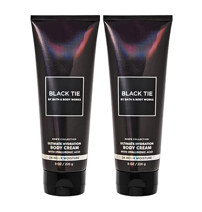 LushLather Creams – Bath and Body Works Men's Collection Ultimate Hydration Ultra Shea Body Cream 8 Oz 2 Pack (Black Tie)