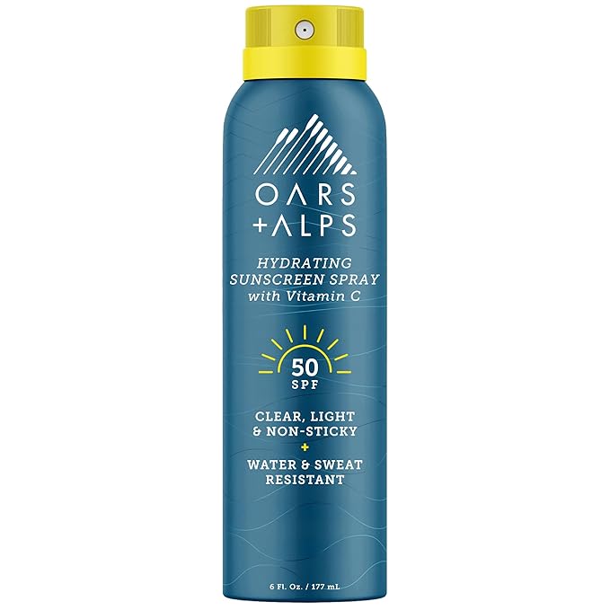 OarsAlps Body Sunscreens – Oars + Alps Sunscreen Spray for Face & Body, SPF 50 Spray Sunscreen Infused with Vitamin C & Antioxidants, No White Residue, Water & Sweat Resistant, All Skin Types, Lightweight, Hydrating, 6oz, 1pk