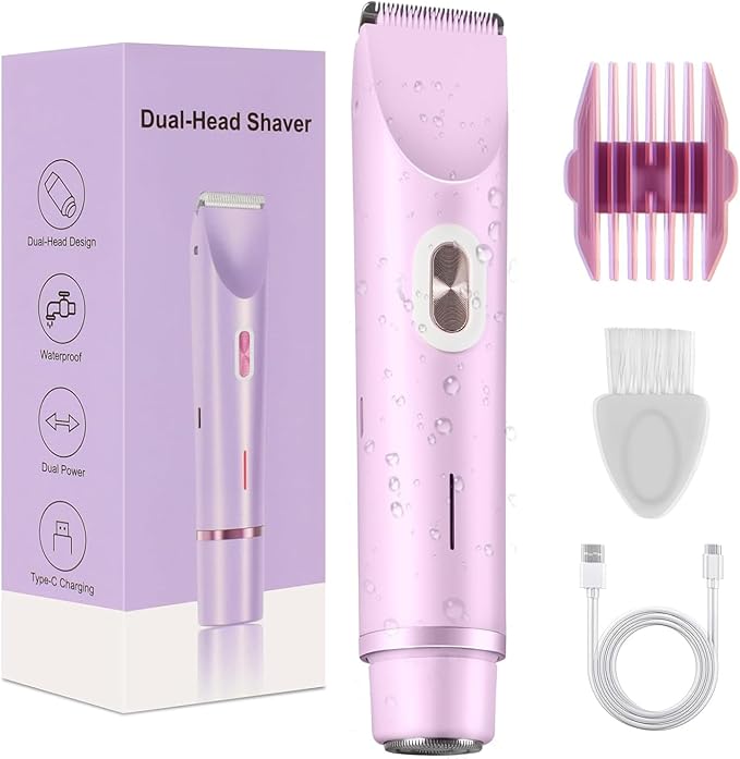 AEDNX Bikini Trimmers – Dermave Bikini Shaver,Womens, Bikini Trimmer for Women, Glow Aura Electric Razor 2-in-1 Women's Body Shaver Dual Head Women's Trimmer for Leg Arm Body Grooming Tool (Purple)