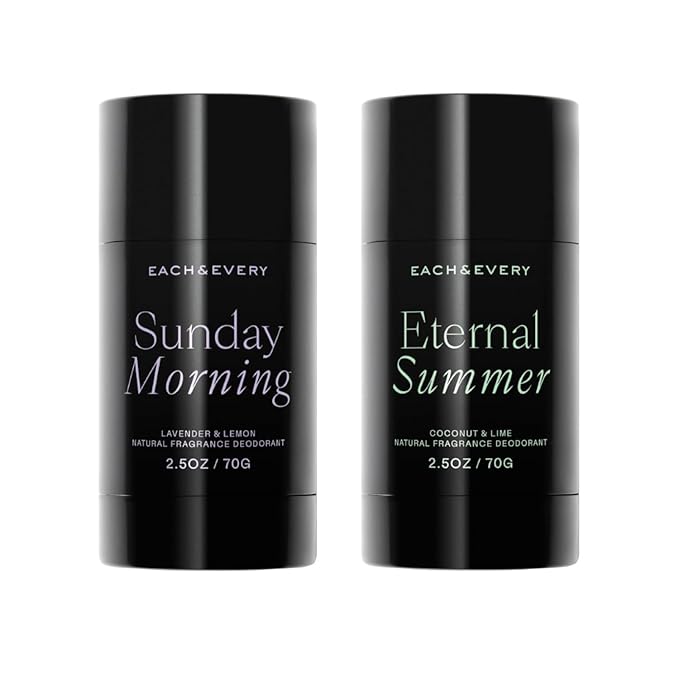 EachEvery Deodorant – Each & Every Aluminum Free Deodorant for Women & Men, Lavender & Lemon + Coconut & Lime - All Natural Deodorant for Sensitive Skin, EWG Verified - Clean, Baking Soda-Free, Plant-Based - 2