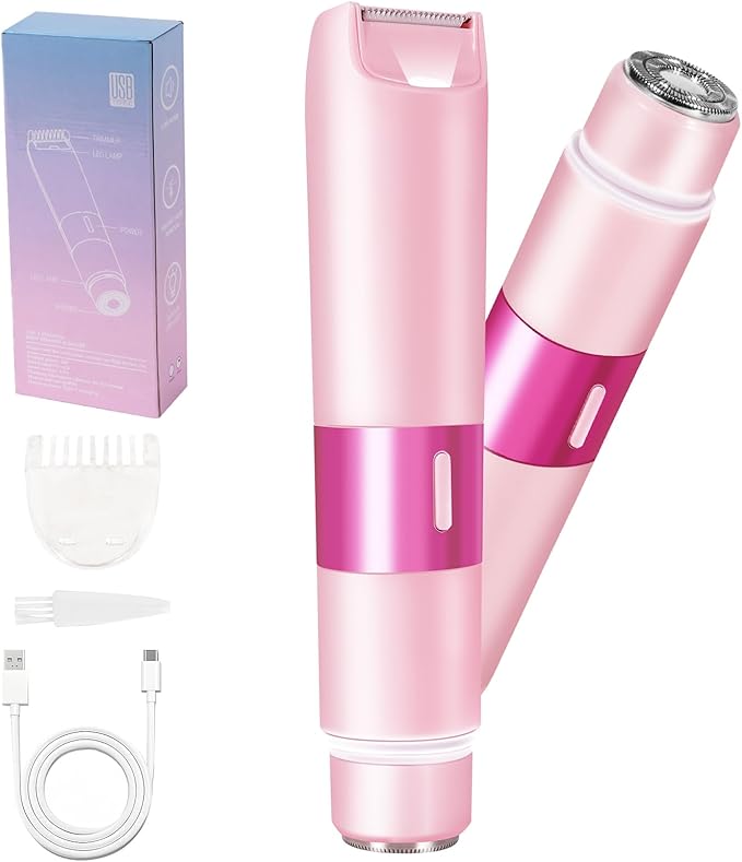 glowtalebaeuty Bikini Trimmers – Bikini Trimmer for Women, 2 in 1 Electric Razor with LED Light, Body Facial Hair Remover, Type-C Charging, Wet/Dry Use for Smooth Skin