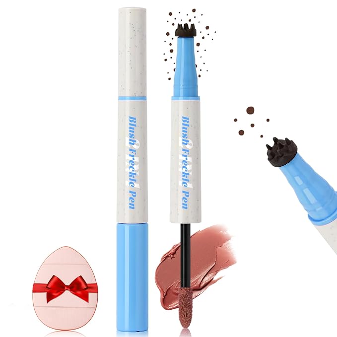 HOSAILY Blush – Freckle Blush Pen, 2in1 Dark Brown Faux Freckle Stamp Pen Coral Orange Liquid Blush for Natural Summer Sunkissed Makeup, Lifelike Waterproof Long Lasting Quick Dry Fake Frecks Tint Marker02#