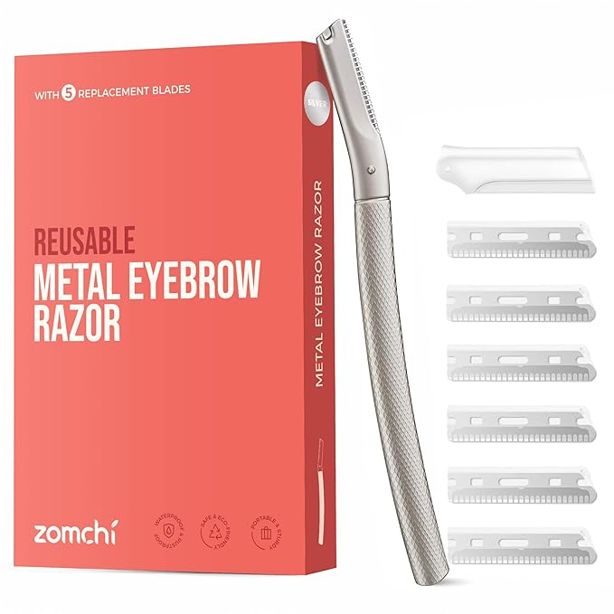ZOMCHI Razors & Blades – ZOMCHI Eyebrow Razor, Face Razors for Women&Men, Eyebrow Trimmer Shaper with Precision Cover,Facial Shaver with 6 Blades (Silver)