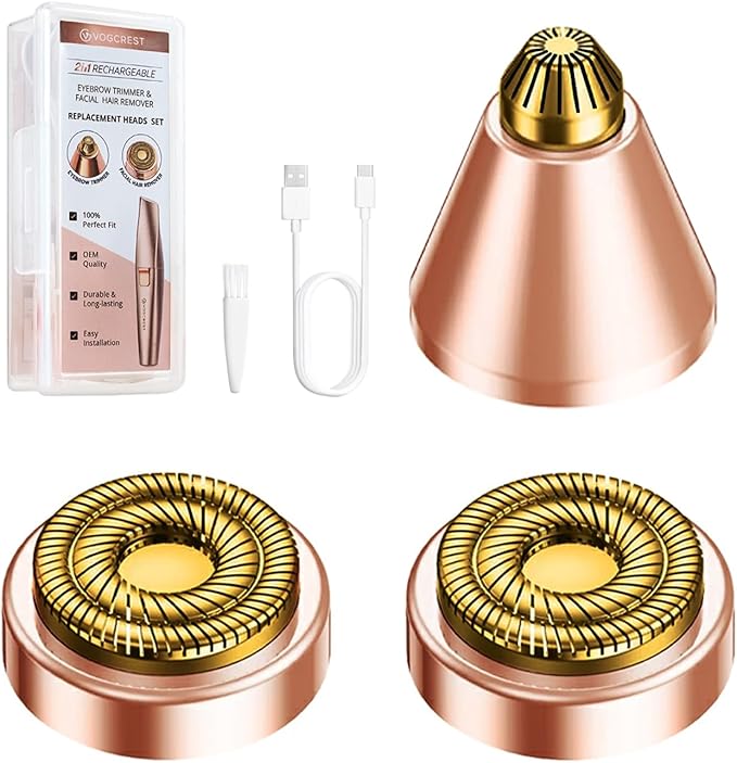 VGVOGCREST Accessories – Replacement Heads for Eyebrow Facial Trimmer: Original Heads Replacement Set for 2 in1 Facial Eyebrow Trimmer - Suitable for Model VG-102, VG-1023,VG-1024