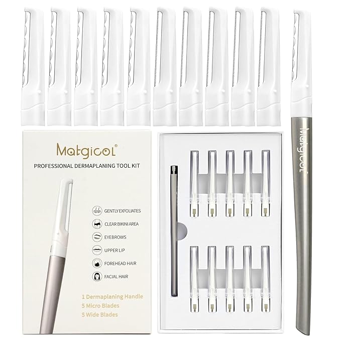 MATGICOL Cartridge Razors – Dermaplaning Razor for Face - 10 Blade Refills, Dermaplaning Tool for Face Help Exfoliate and Smooth Skin, Easy-to-Use Facial Razors, Eyebrow Razor & Peach Fuzz Removal for Beauty