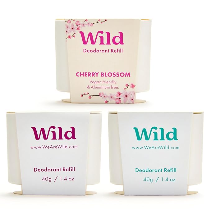 Wild Deodorant – Wild - Refillable Deodorant Variety Pack - Aluminum Free - Scents Include Fresh Cotton & Sea Salt, Cherry Blossom and Coconut & Vanilla - Long Lasting Protection