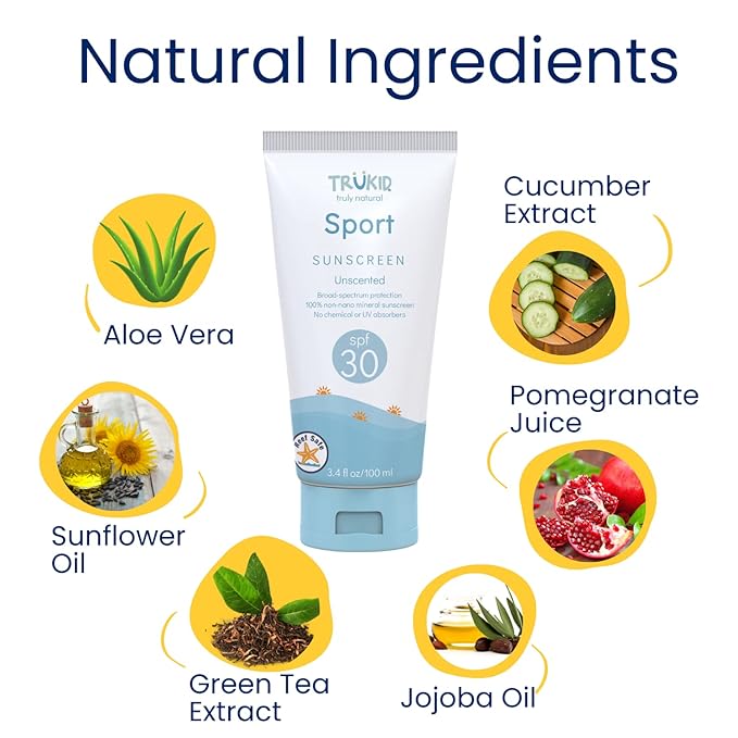 TruKid Sport SPF30 Face Sunscreen Unscented 3.4oz Baby Sunscreen, Natural Ingredients Kids Sunscreen, Reef-Friendly Travel Size Sun Screen, Beach Defense Sunscreen for Kids, Toddlers, Babies & Adults