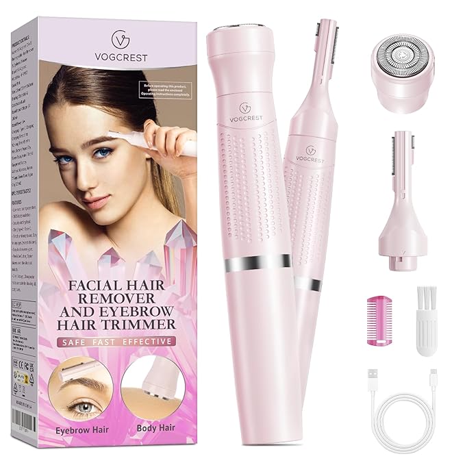 VGVOGCREST Personal Groomers – Women's Eyebrow Trimmer & Facial Hair Remover, 2 in 1, Double Rotating Blades, Safe, Painless, Hypoallergenic, Rechargeable, USB Charging