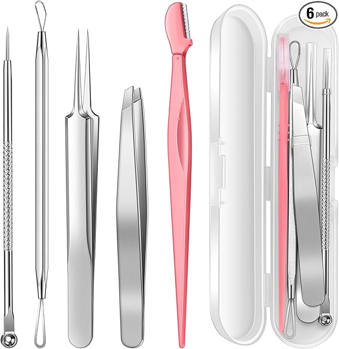 TsMADDTs Blackhead & Blemish Removers – TsMADDTs Blackhead Remover Tools, Ingrown Hair Tweezers, Pimple Popper Tool Kit, Blackhead Extractor, Eyebrows Tweezers for Women Facial Hair Razors