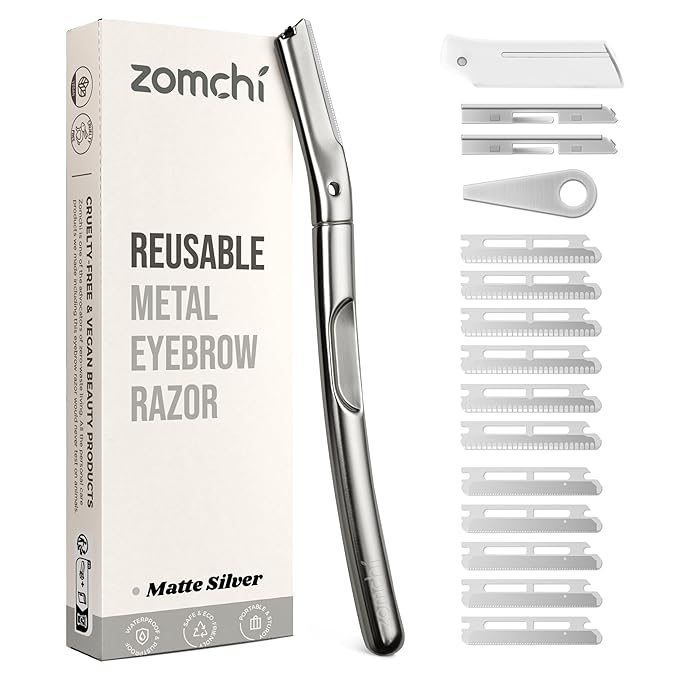 ZOMCHI Cartridge Razors – ZOMCHI Dermaplaning Tool, Dermaplaning Razor for Women & Men, Reusable Eyebrow Razor with 11 Refill Blades, Facial Razor Removes Peach Fuzz, Exfoliates Skin (Matte Silver)