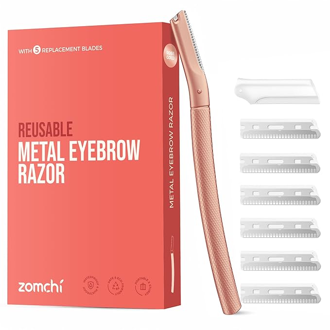 ZOMCHI Razors & Blades – ZOMCHI Eyebrow Razor, Face Razors for Women&Men, Eyebrow Trimmer Shaper with Precision Cover,Facial Shaver with 6 Blades (Rose Gold)