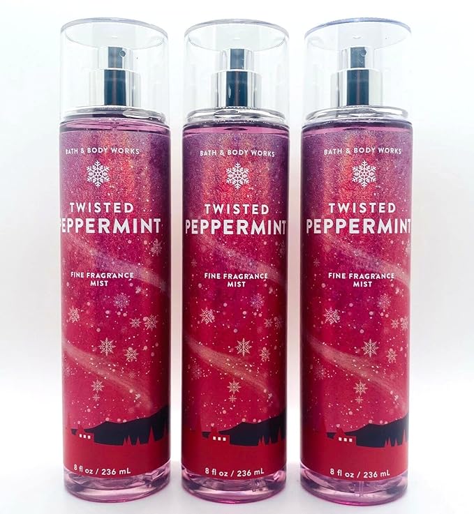 Bath+%26+Body+Works Body Sprays – Lot of 3 Bath & Body Works Holiday Traditions Twisted Peppermint Fine Fragrance Mist 8 oz each (Twisted Peppermint)
