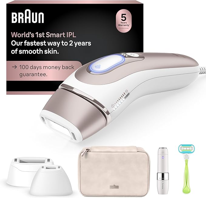 Braun Epilators – Braun IPL Skin i·Expert, at Home Laser Hair Removal, Permanent Visible Hair Reduction, with Free App, Smart IPL, Vanity Case, Venus Razor, 2 Smart Heads, Facial Trimmer, PL7219