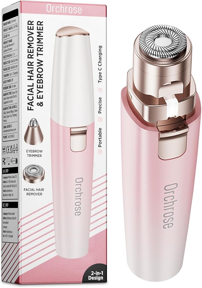 Orchrose Epilators – Rechargeable Facial Hair Remover for Women: 2-in-1 Device for Shaping Eyebrows and Removing Face Peach Fuzz (Gradient Pink)