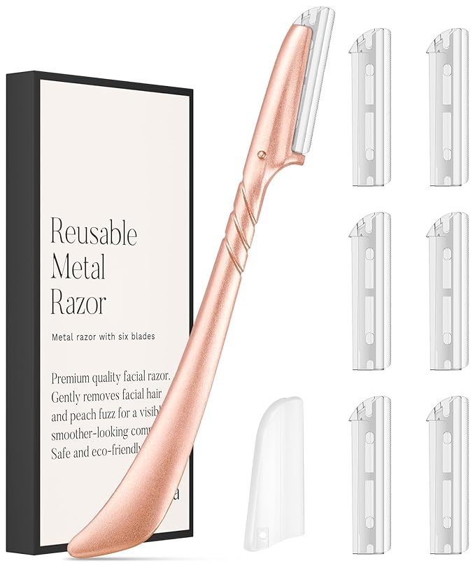 ennva Razors & Blades – ennva Eyebrow Razor for Women-Eyebrow Trimmer Dermaplaning Tool-Ergonomic Eyebrow Shaper & Facial Razor for Peach Fuzz-Exfoliating Face Razor for Eyebrows-Eye Brow Shaver Razors w/7 Blades- Rose Gold
