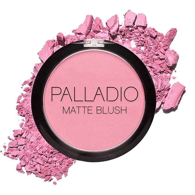 PalladioBeauty Blush – Palladio Matte Blush, Brushes onto Cheeks Smoothly, Soft Matte Look and Even Finish, Flawless Velvety Coverage, Effortless Blending Makeup, Flatters the Face, Convenient Compact, Berry Pink